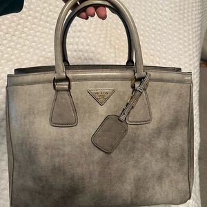Prada Gray Patent Tote Bag with Gold hardware. Authentic and one of a kind!